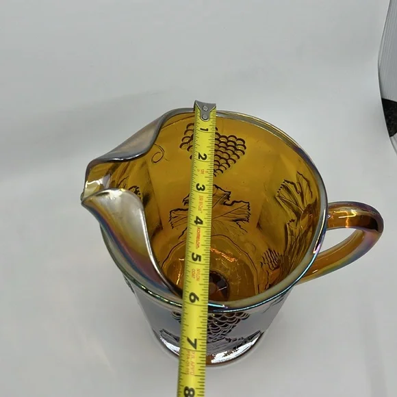 Vintage Indiana Gold Amber Carnival Glass Harvest Grape Pitcher - Picture 10 of 10